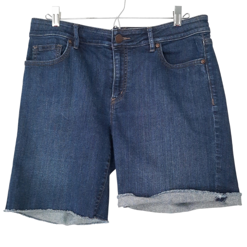 Ann Taylor Loft Denim Jean Shorts Stretch Mid Rise Womens Size 30/10 Frayed Hem